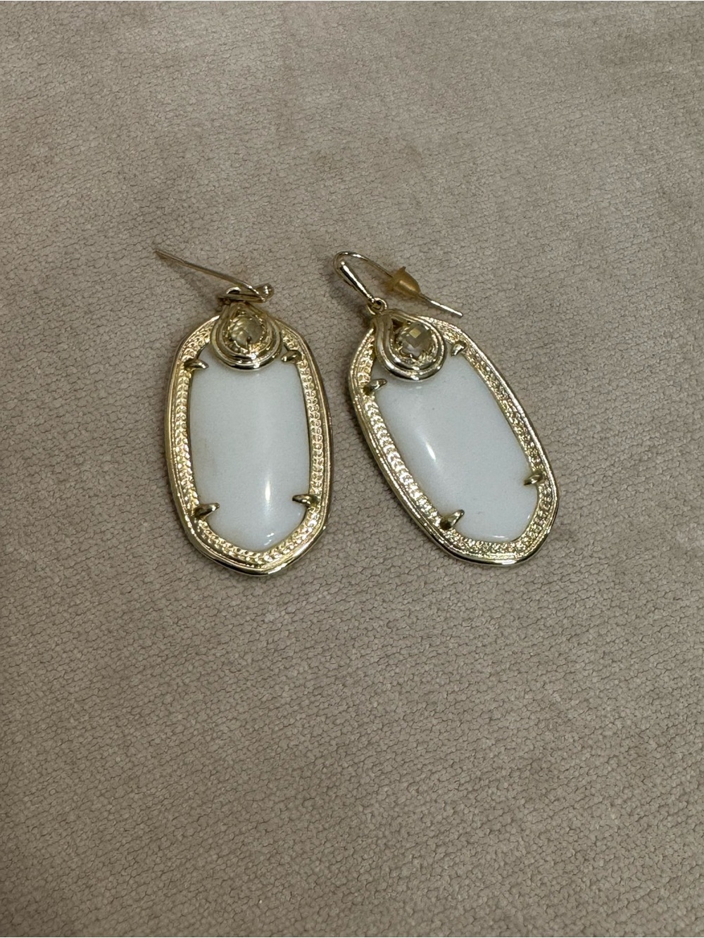 Kendra Scott Gold and White Oval Drop Earrings